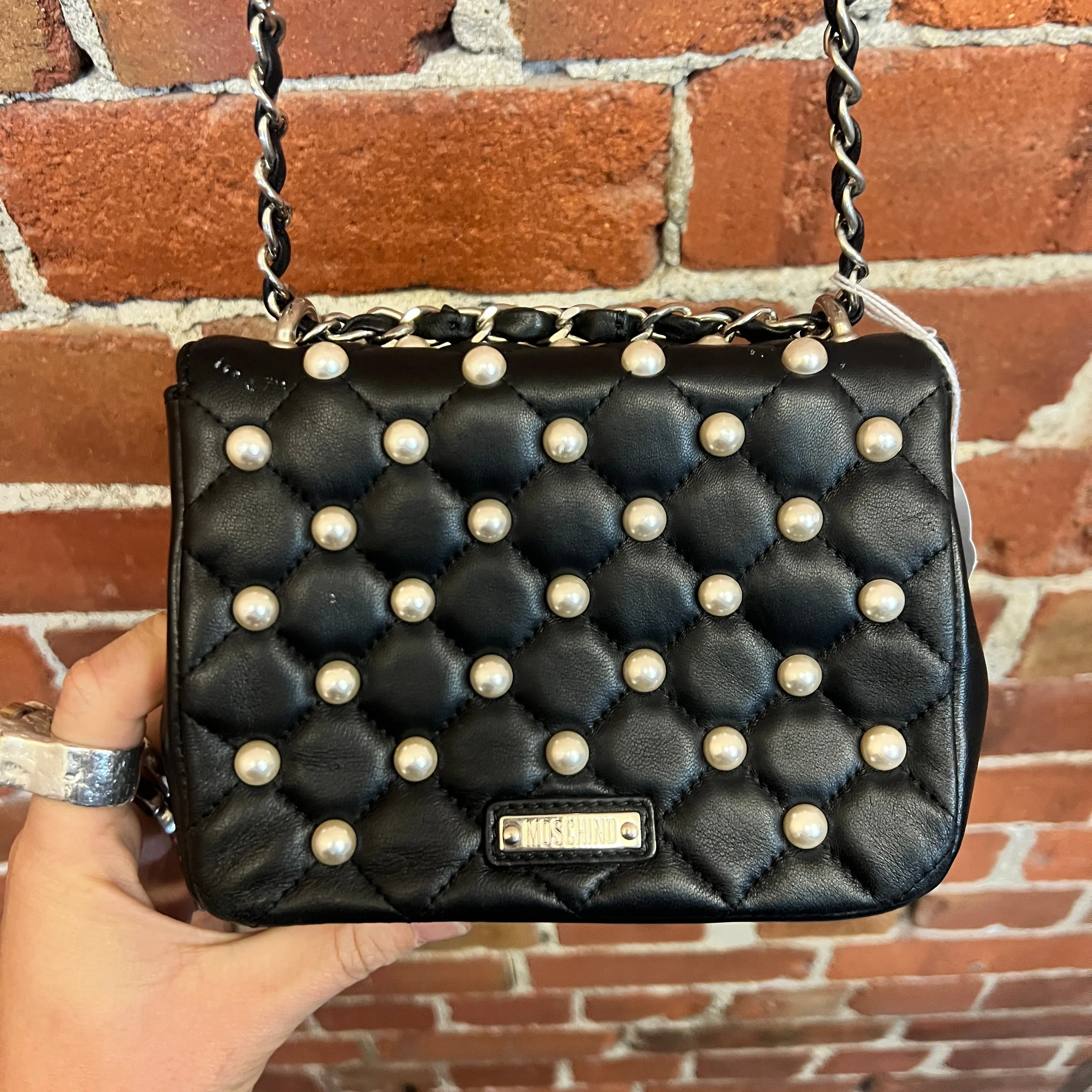 MOSCHINO leather and pearl handbag
