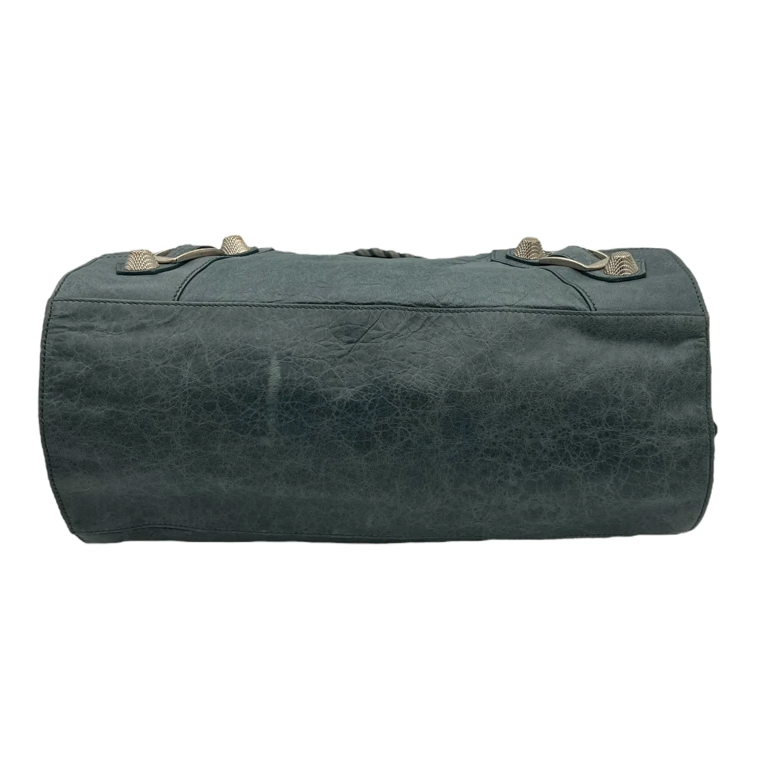 Motocross Giant City Blue Shoulder Bag in Distressed Leather, Silver hardware