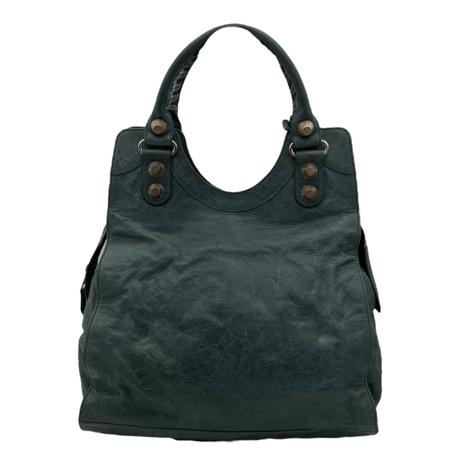 Motocross Giant City Blue Shoulder Bag in Distressed Leather, Silver hardware