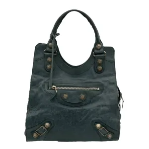 Motocross Giant City Blue Shoulder Bag in Distressed Leather, Silver hardware