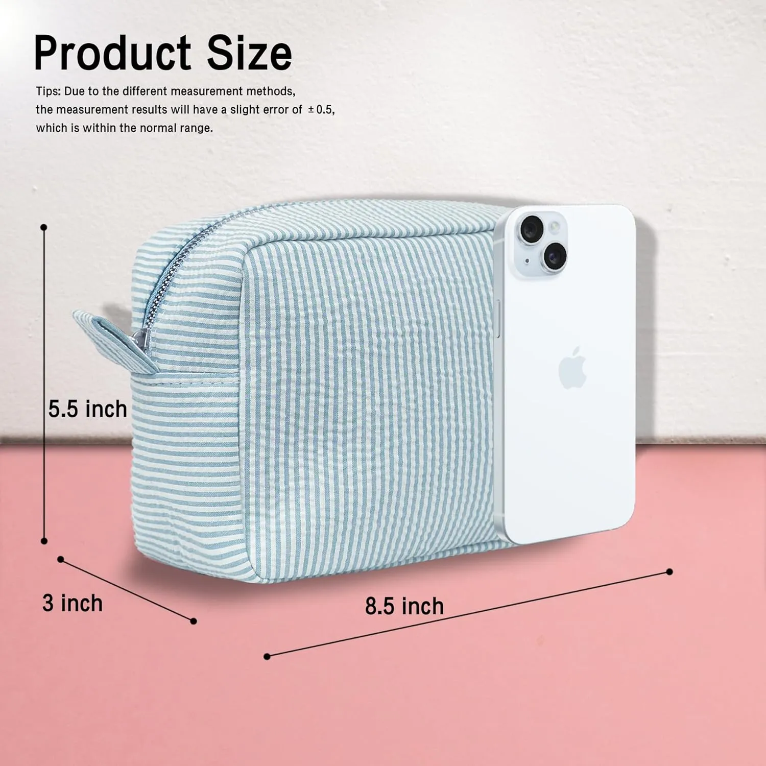 MT WORLD Personalized Cosmetic Bag Cute Makeup Bag for Women Girls Seersucker Bridesmaid Travel Makeup Bag Aesthetic Toiletry Bag Organizer Storage Pouch (Aqua)