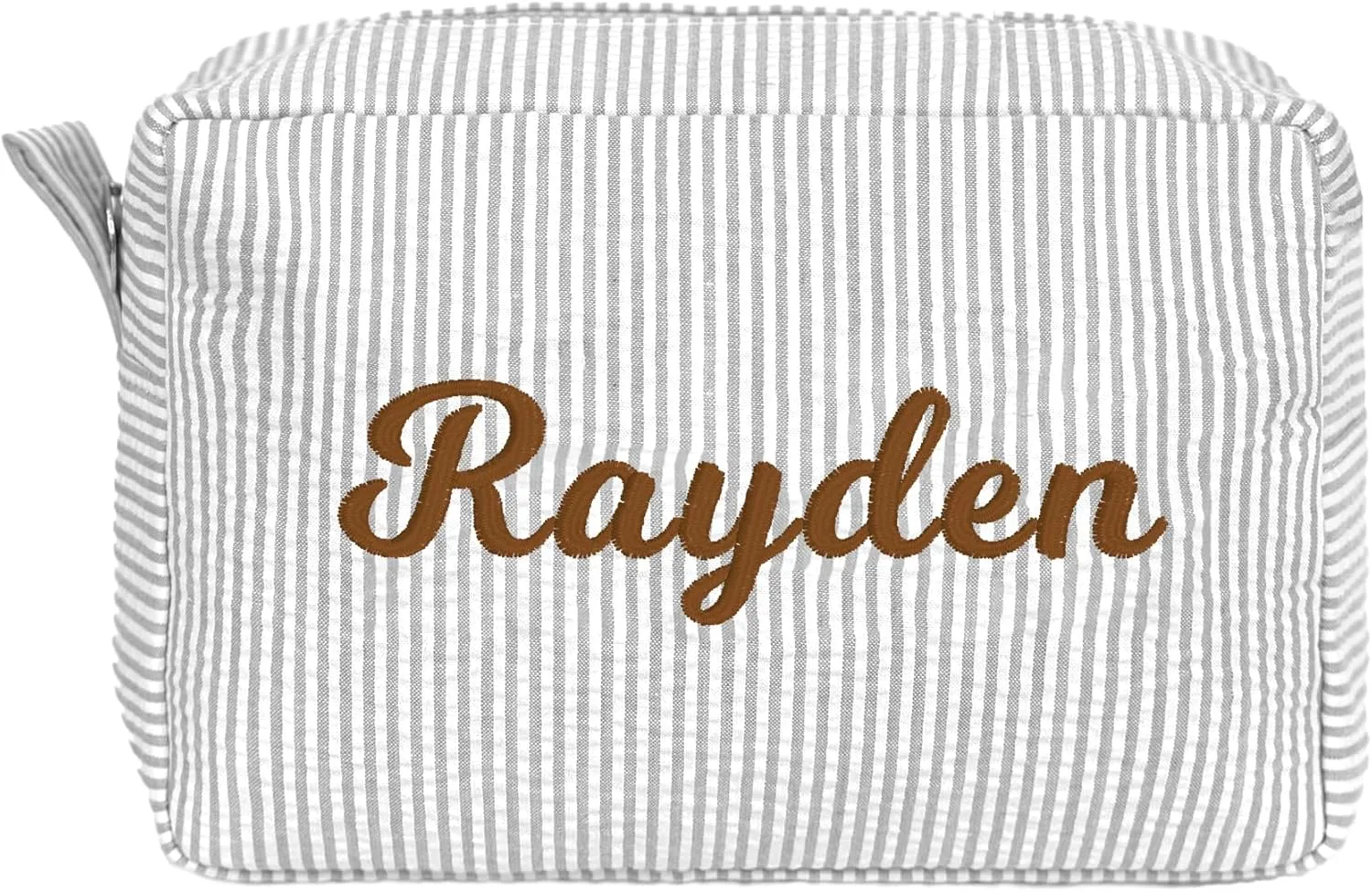 MT WORLD Personalized Makeup Bag Cute Cotton Cosmetic Bag for Women Seersucker Bridesmaid Travel Makeup Bag for Girls Aesthetic Toiletry Bag Organizer Storage Pouch (Grey)