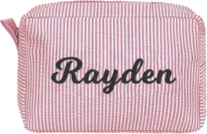 MT WORLD Personalized Makeup Bag Cute Cotton Cosmetic Bag for Women Seersucker Bridesmaid Travel Makeup Bag for Girls Aesthetic Toiletry Bag Organizer Storage Pouch (Red)
