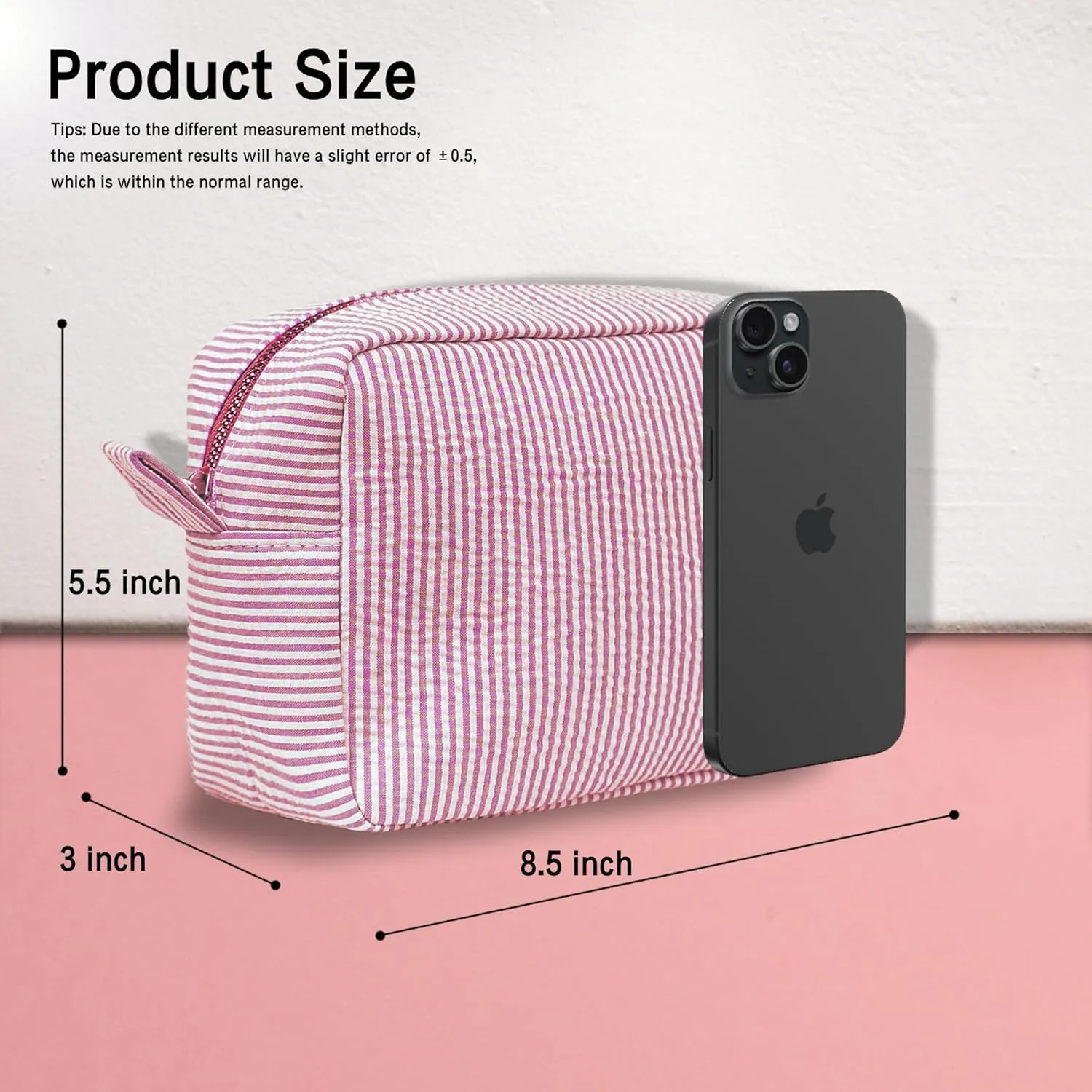 MT WORLD Personalized Makeup Bag Cute Cotton Cosmetic Bag for Women Seersucker Bridesmaid Travel Makeup Bag for Girls Aesthetic Toiletry Bag Organizer Storage Pouch (Red)