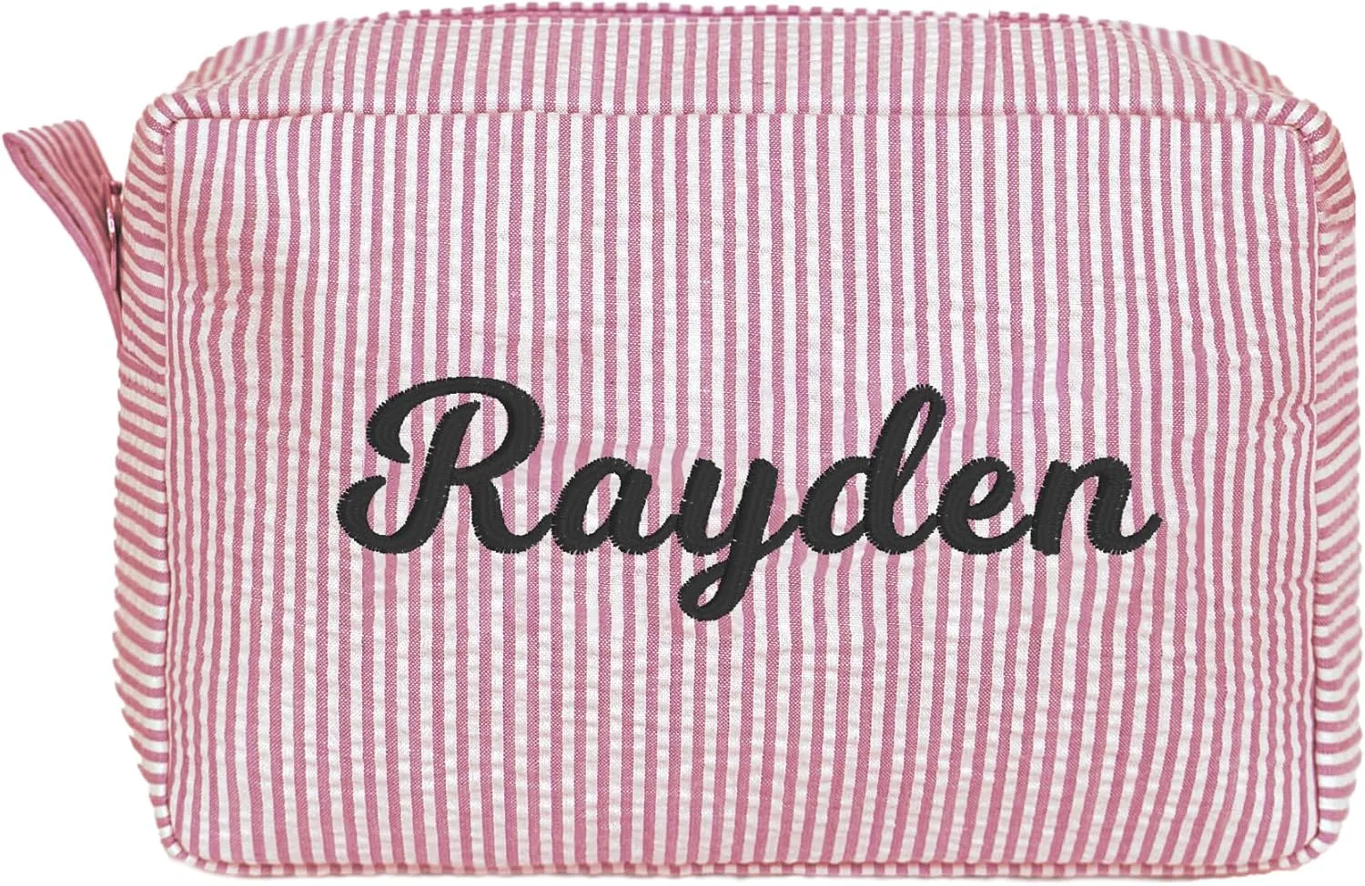 MT WORLD Personalized Makeup Bag Cute Cotton Cosmetic Bag for Women Seersucker Bridesmaid Travel Makeup Bag for Girls Aesthetic Toiletry Bag Organizer Storage Pouch (Red)