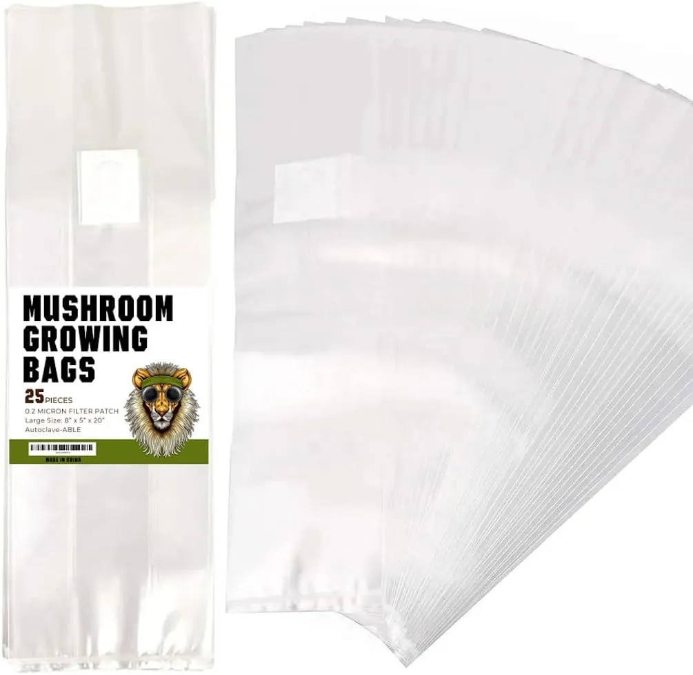 Mushroom Grow Bags - 0.08mm Thick Mushroom Spawn Bags - Autoclave Bags, with Breathable 0.2 Micron Filter - Grow Mushrooms Supplies, Mushroom Bags Kit (25 Pack)