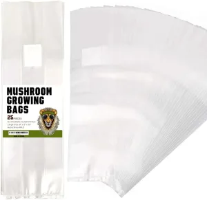 Mushroom Grow Bags - 0.08mm Thick Mushroom Spawn Bags - Autoclave Bags, with Breathable 0.2 Micron Filter - Grow Mushrooms Supplies, Mushroom Bags Kit (25 Pack)