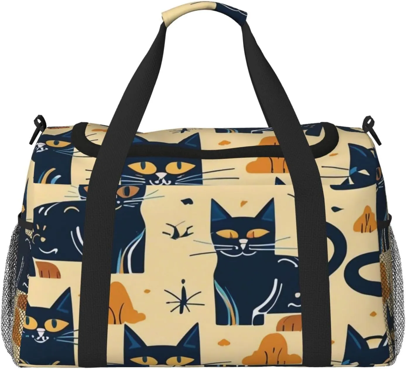 Mysterious Cat Print Travel Duffel Bag for Men & Women, Foldable Travel Bags and Spacious Weekender Tote Bag for Storage Toiletry Luggage Personal Item