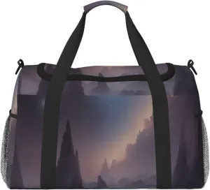 Mysterious Stars and Mountain Print Travel Duffel Bag for Men & Women, Foldable Travel Bags and Spacious Weekender Tote Bag for Storage Toiletry Luggage Personal Item