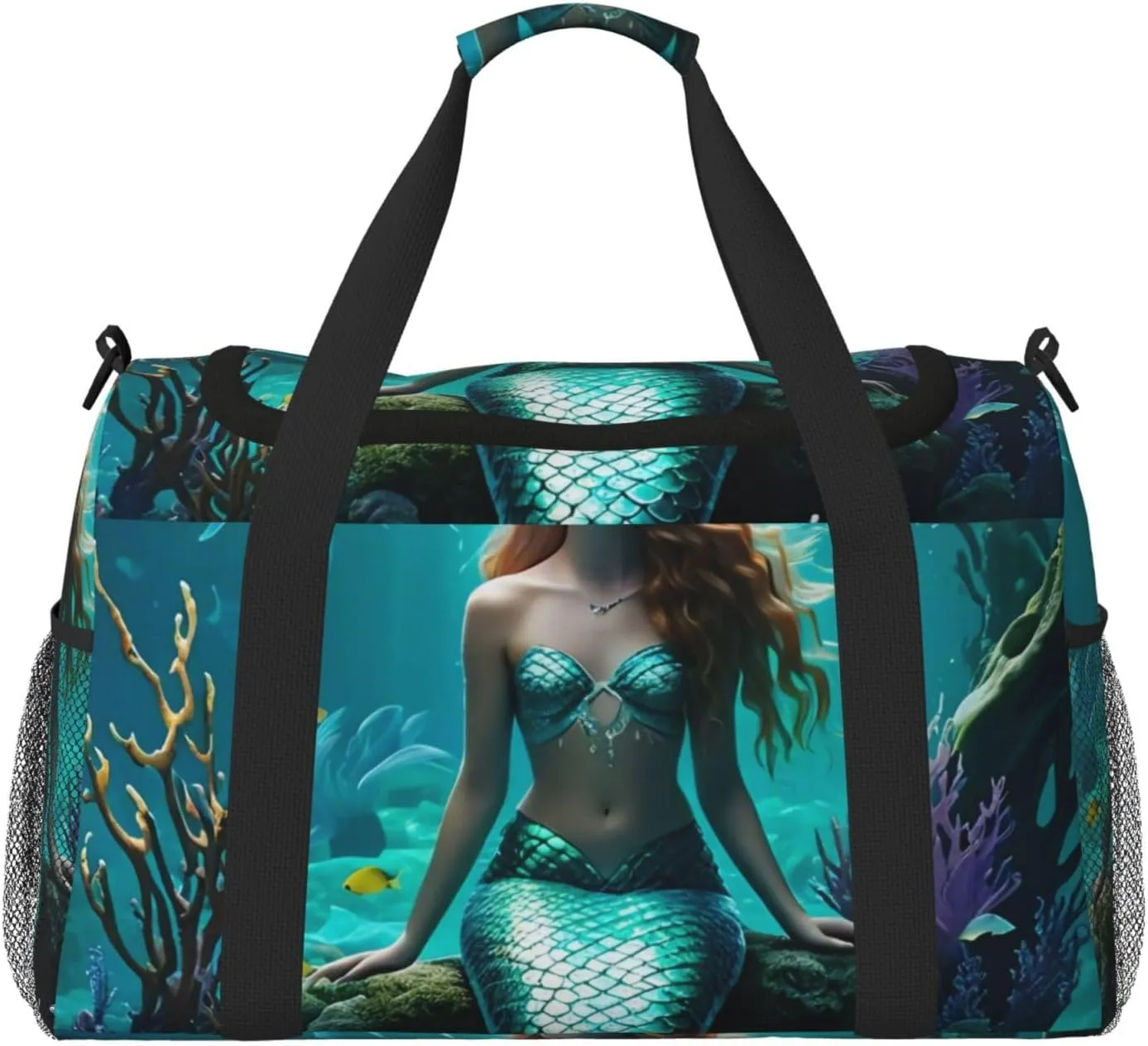 Mystical Mermaid Print Travel Duffel Bag for Men & Women, Foldable Travel Bags and Spacious Weekender Tote Bag for Storage Toiletry Luggage Personal Item