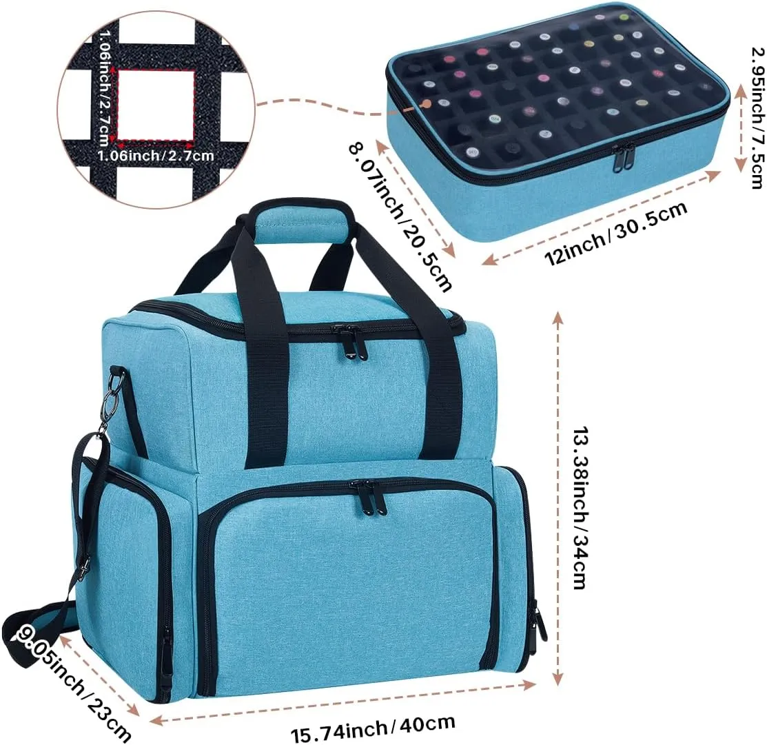 Nail Polish Organizer Holds 80 Bottles (15ml - 0.5 fl.oz) and a Nail Lamp,Nail Polish Case with 2 Removable Bags and Tools Storage Sections Lake Green