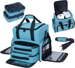 Nail Polish Organizer Holds 80 Bottles (15ml - 0.5 fl.oz) and a Nail Lamp,Nail Polish Case with 2 Removable Bags and Tools Storage Sections Lake Green
