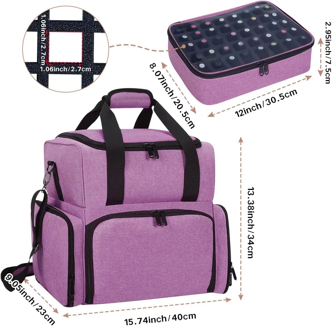 Nail Polish Organizer Holds 80 Bottles (15ml - 0.5 fl.oz) and a Nail Lamp,Nail Polish Case with 2 Removable Bags and Tools Storage Sections Purple