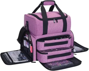 Nail Polish Organizer Holds 80 Bottles (15ml - 0.5 fl.oz) and a Nail Lamp,Nail Polish Case with 2 Removable Bags and Tools Storage Sections Purple