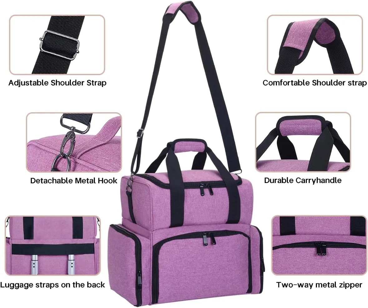 Nail Polish Organizer Holds 80 Bottles (15ml - 0.5 fl.oz) and a Nail Lamp,Nail Polish Case with 2 Removable Bags and Tools Storage Sections Purple