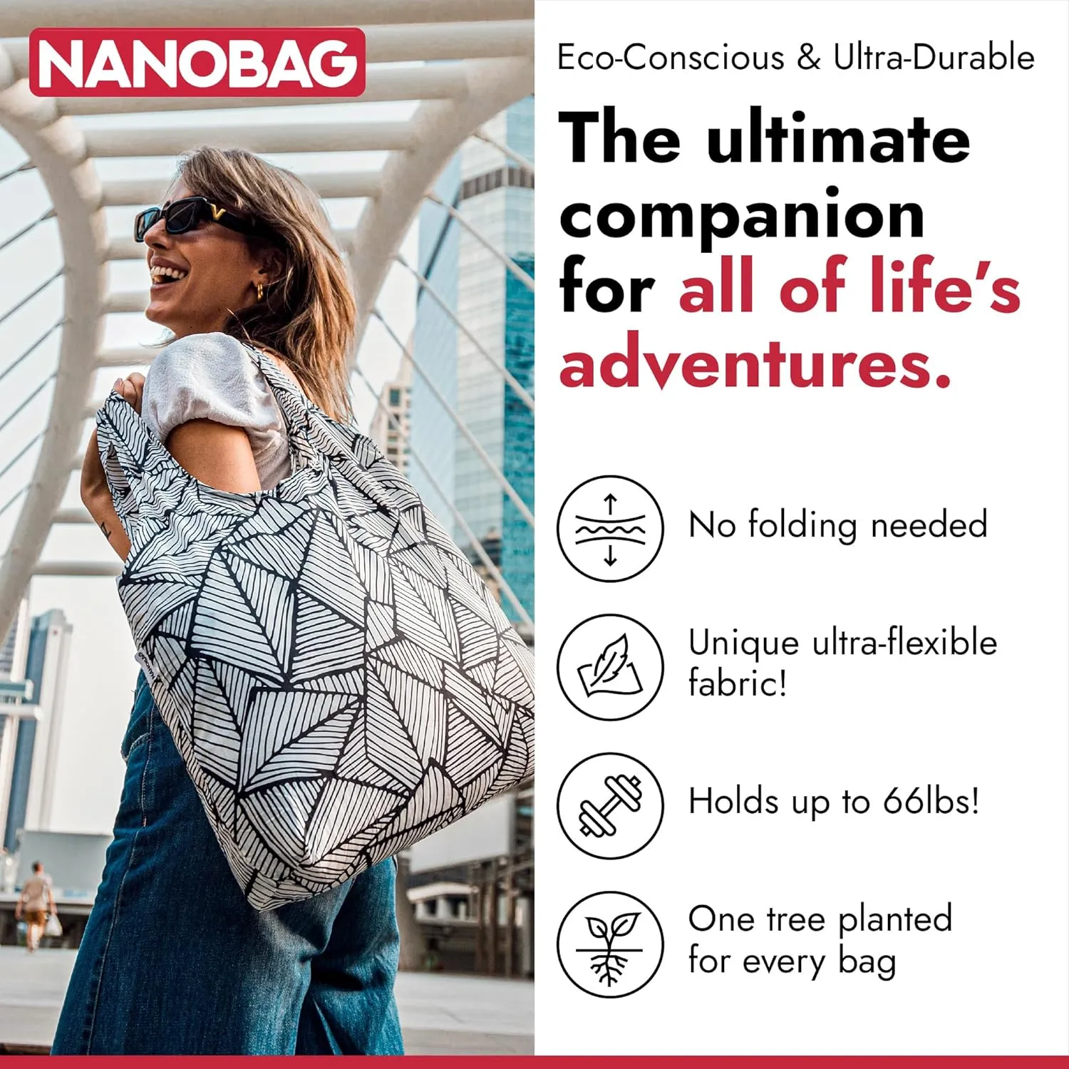 Nanobag Ultra-Lightweight Sling Cross-Body Bag | Perfect for Travel, Shopping & Daily Use | Reusable grocery bags | Tiny | Eco-Friendly (Sling, Black)
