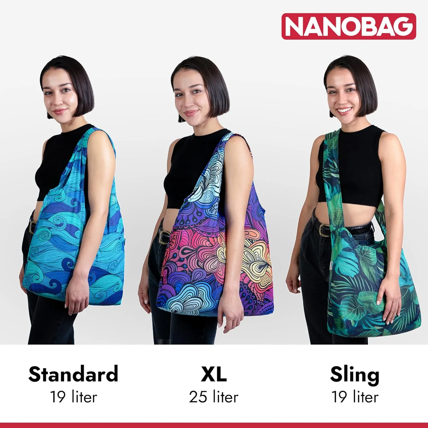Nanobag Ultra-Lightweight Standard Tote Bag | Perfect for Travel, Shopping & Daily Use | Reusable - Tiny - Eco-Friendly (Standard, Blue Waves)