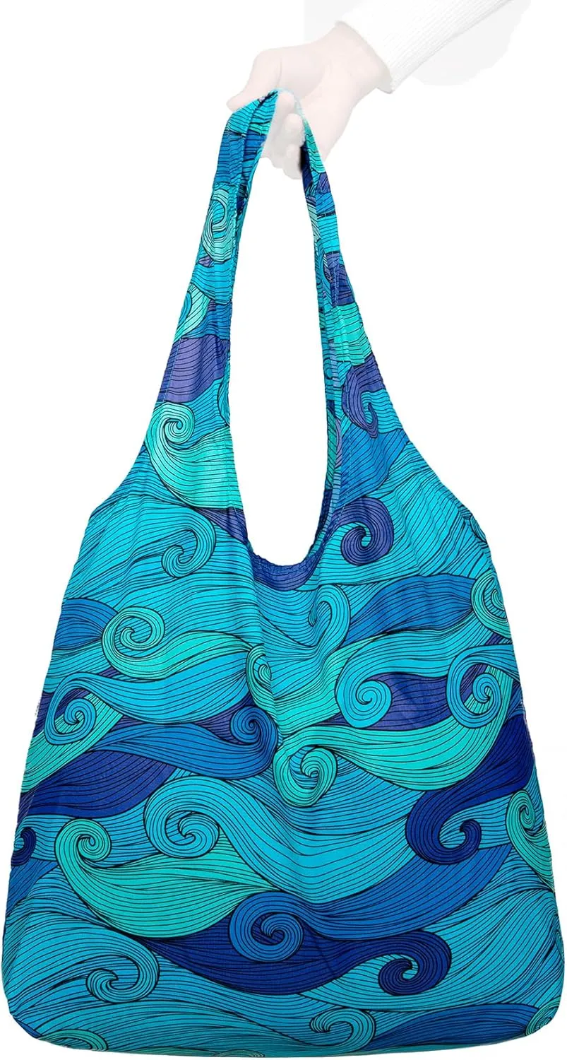 Nanobag Ultra-Lightweight Standard Tote Bag | Perfect for Travel, Shopping & Daily Use | Reusable - Tiny - Eco-Friendly (Standard, Blue Waves)