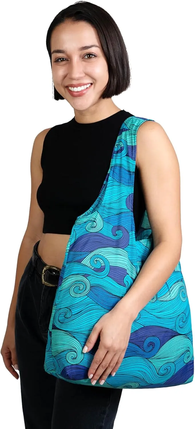 Nanobag Ultra-Lightweight Standard Tote Bag | Perfect for Travel, Shopping & Daily Use | Reusable - Tiny - Eco-Friendly (Standard, Blue Waves)