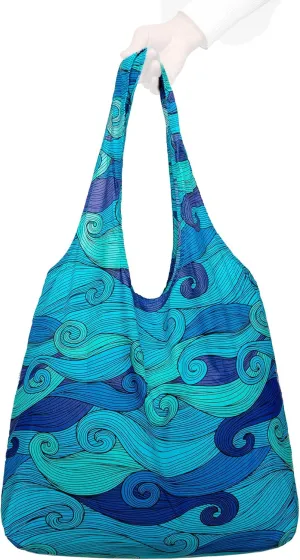 Nanobag Ultra-Lightweight Standard Tote Bag | Perfect for Travel, Shopping & Daily Use | Reusable - Tiny - Eco-Friendly (Standard, Blue Waves)