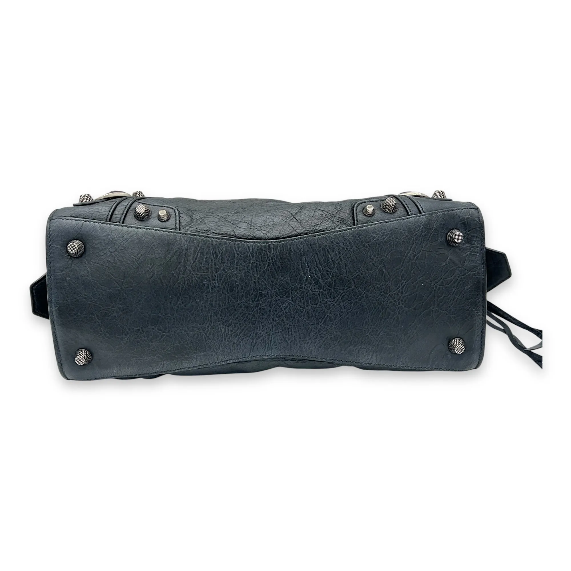 Neo Classic Top Handle Bag Black in Distressed Leather, Silver hardware
