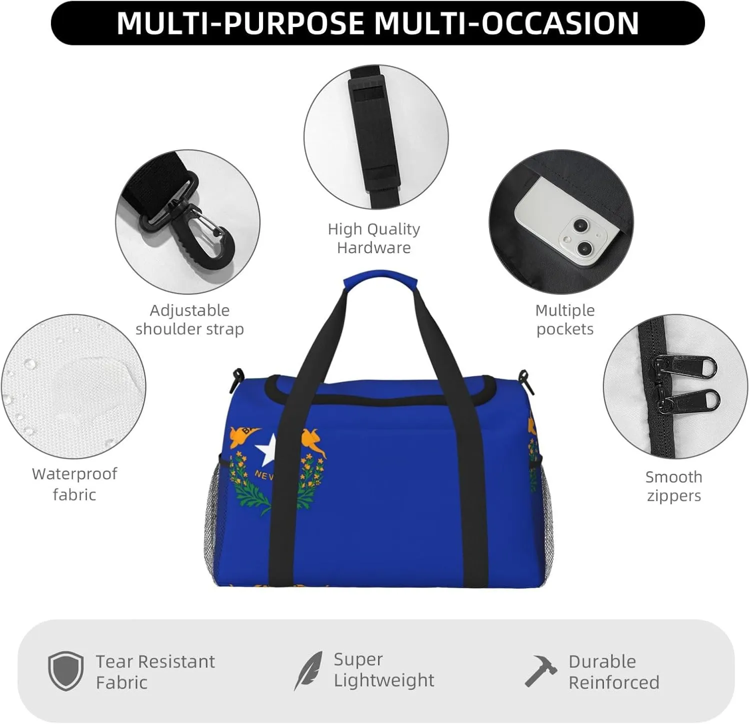 Nevada State Flag Travel Bag, Weekender Bags For Women Men For Outdoor Adventures, Ideal For Camping And Hiking