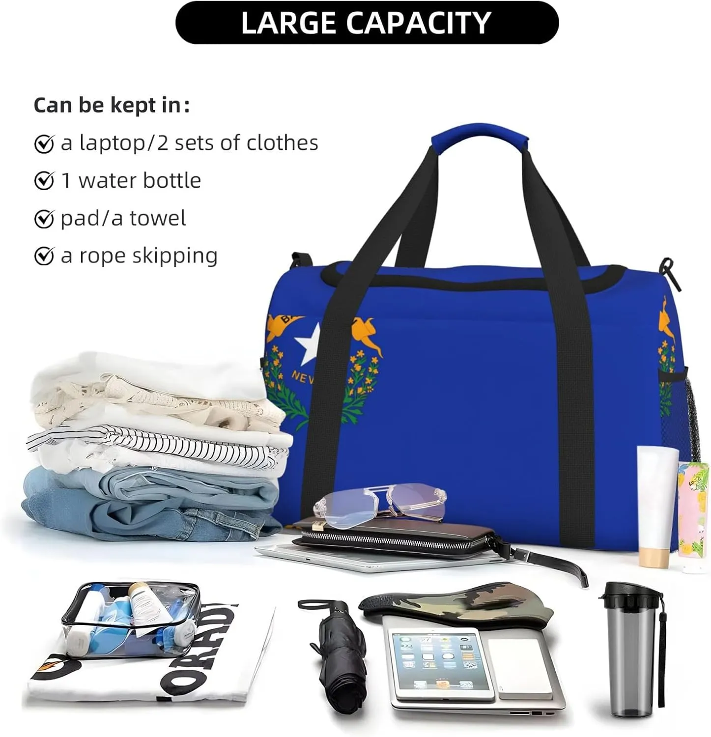 Nevada State Flag Travel Bag, Weekender Bags For Women Men For Outdoor Adventures, Ideal For Camping And Hiking