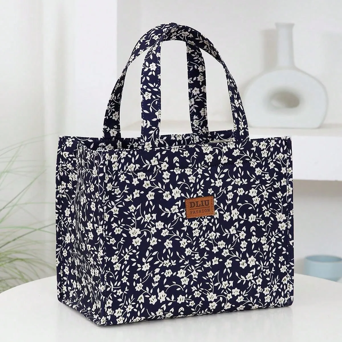 New Nylon Cloth Flower Print Large Capacity Portable Inner Aluminum Foil Insulation Zipper Semi-Closed Lunch Box Bag Work Commute With Lunch Handbag School Organizer Bags Teacher Storage Bags Classroom Bags Classroom Organizer Bags