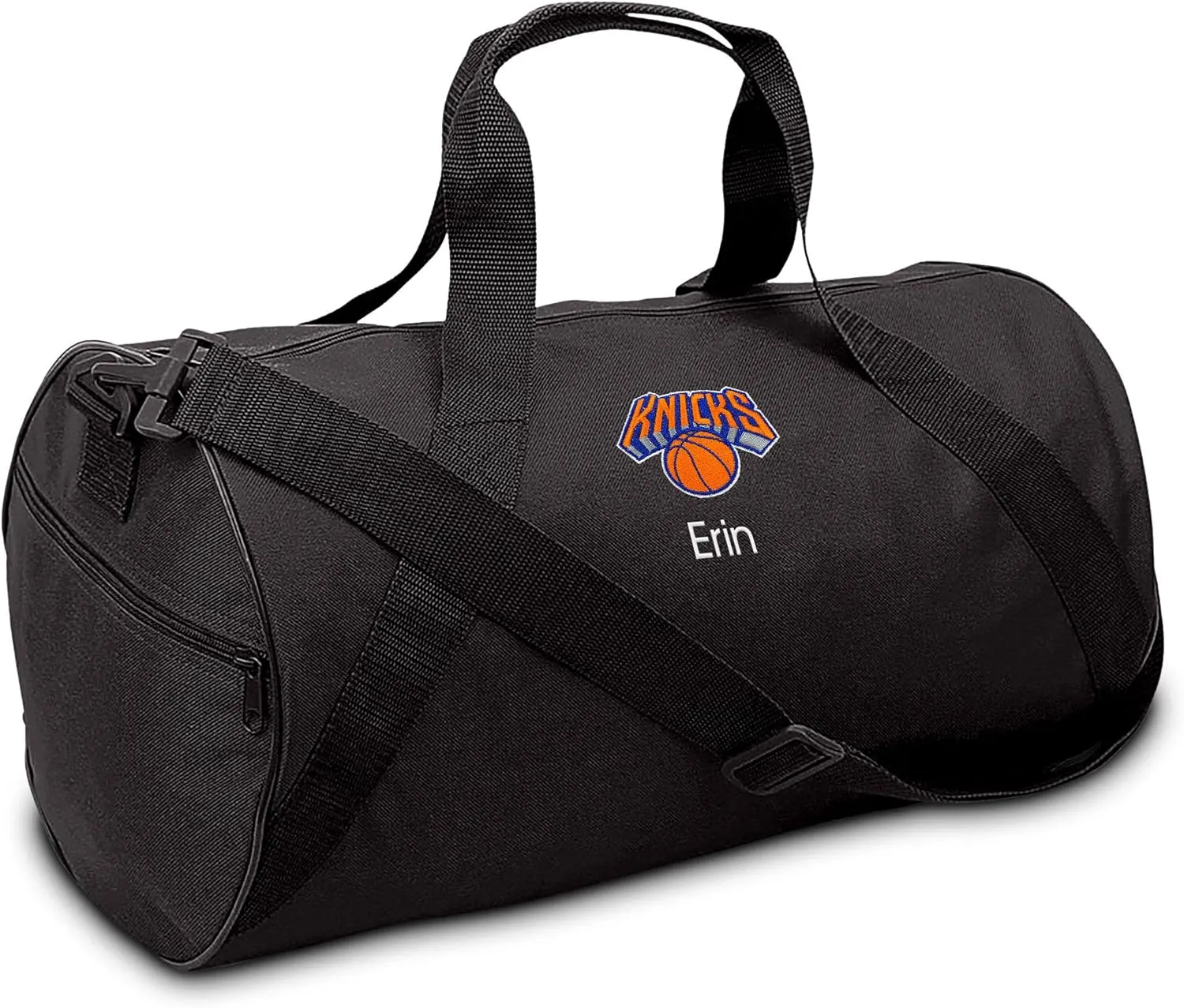 New York Knicks Personalized Duffel Bags for Kids - Official NBA Logo Embroidery, Removable Shoulder Strap, Polyester, 19” x 14” (Black)