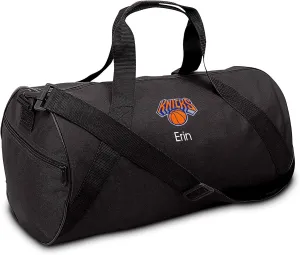 New York Knicks Personalized Duffel Bags for Kids - Official NBA Logo Embroidery, Removable Shoulder Strap, Polyester, 19” x 14” (Black)