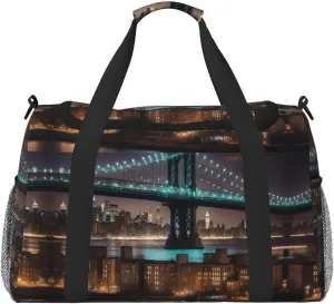 New York Manhattan Bridge Night Travel Bag, Weekender Bags For Women Men For Outdoor Adventures, Ideal For Camping And Hiking