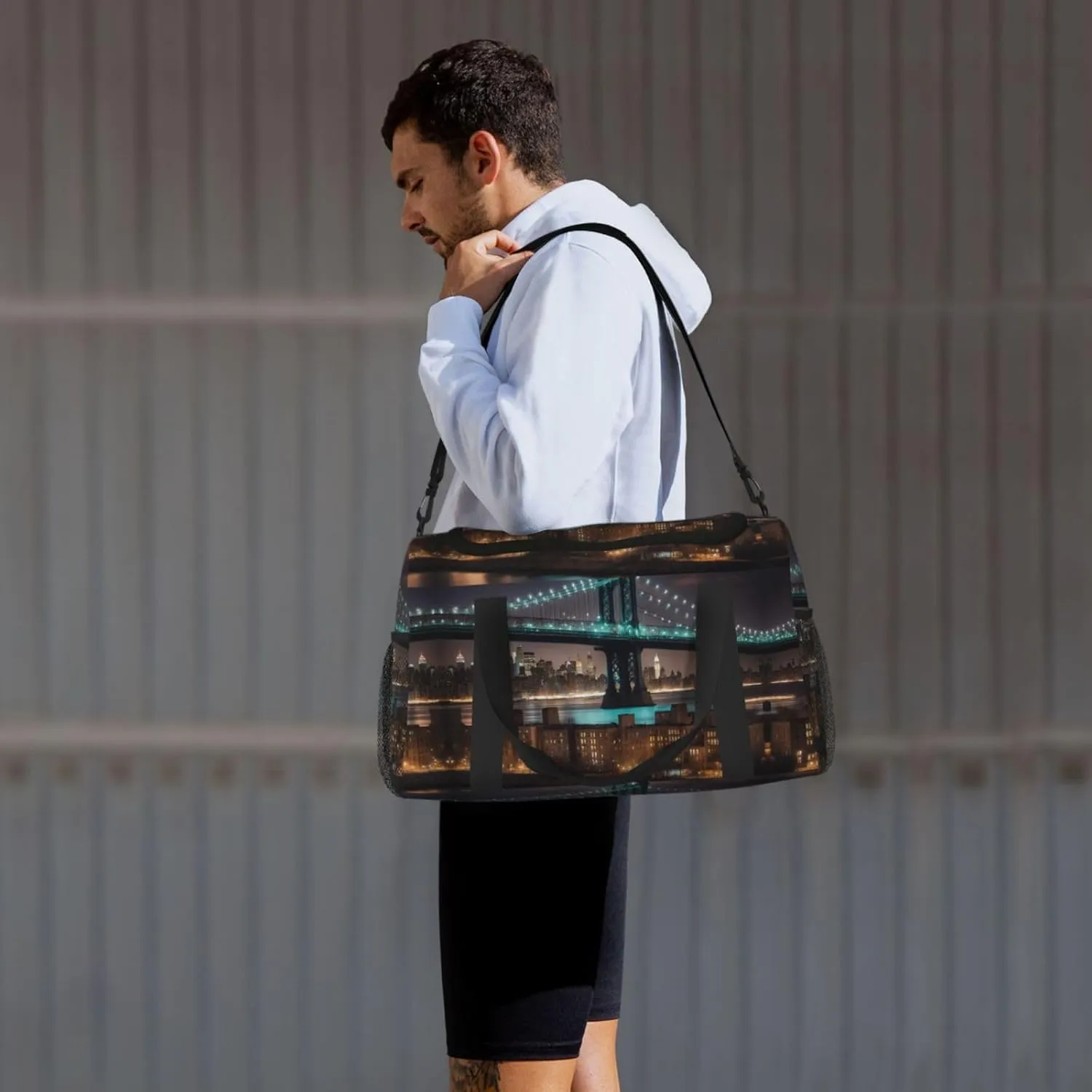 New York Manhattan Bridge Night Travel Bag, Weekender Bags For Women Men For Outdoor Adventures, Ideal For Camping And Hiking