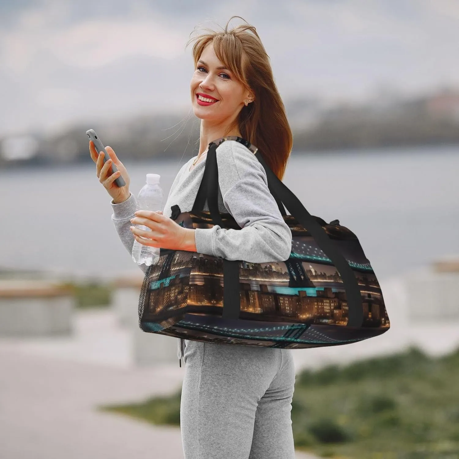 New York Manhattan Bridge Night Travel Bag, Weekender Bags For Women Men For Outdoor Adventures, Ideal For Camping And Hiking