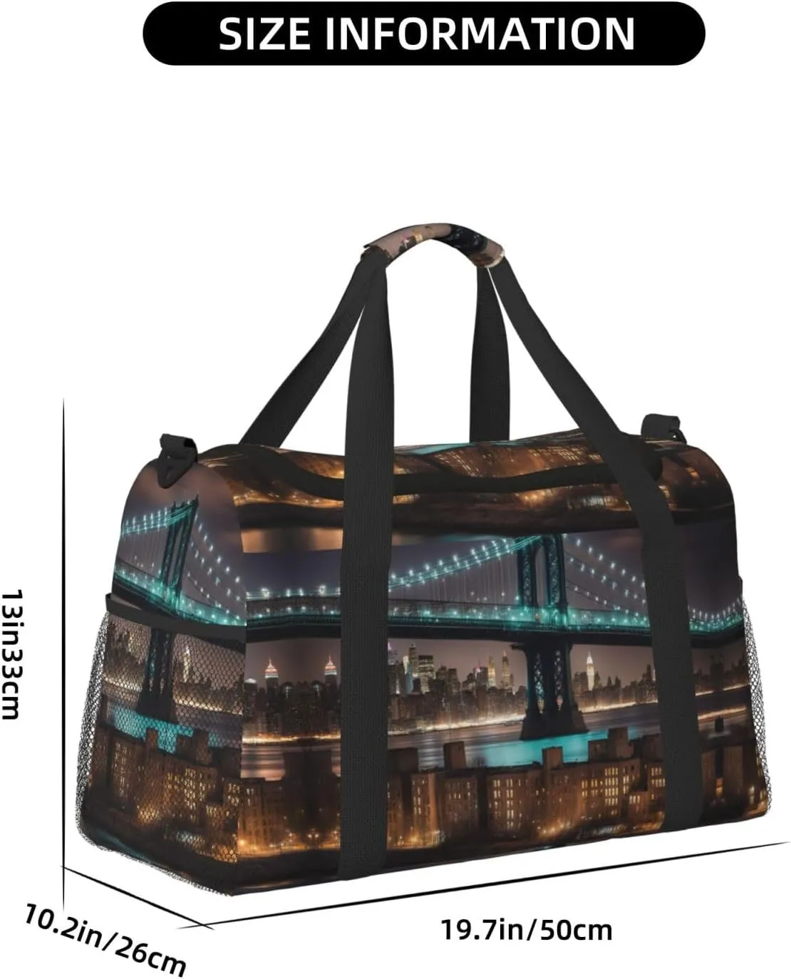 New York Manhattan Bridge Night Travel Bag, Weekender Bags For Women Men For Outdoor Adventures, Ideal For Camping And Hiking