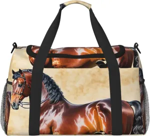 Noble Stallion Print Travel Duffel Bag for Men & Women, Foldable Travel Bags and Spacious Weekender Tote Bag for Storage Toiletry Luggage Personal Item