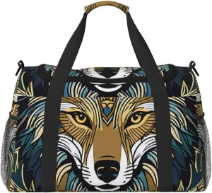 Noble Wolf Print Travel Duffel Bag for Men & Women, Foldable Travel Bags and Spacious Weekender Tote Bag for Storage Toiletry Luggage Personal Item