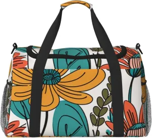 Novelty Boho Abstract Flowers Print Travel Duffel Bag for Men & Women, Foldable Travel Bags and Spacious Weekender Tote Bag for Storage Toiletry Luggage Personal Item