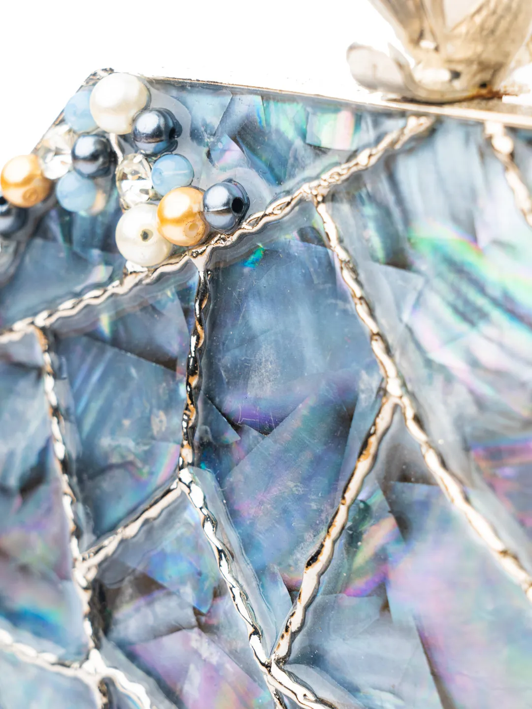 NR By Nidhi Rathi Blue White Embellished Box Clutch