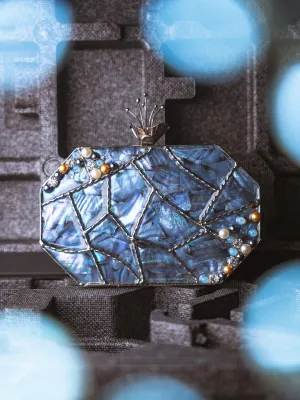 NR By Nidhi Rathi Blue White Embellished Box Clutch