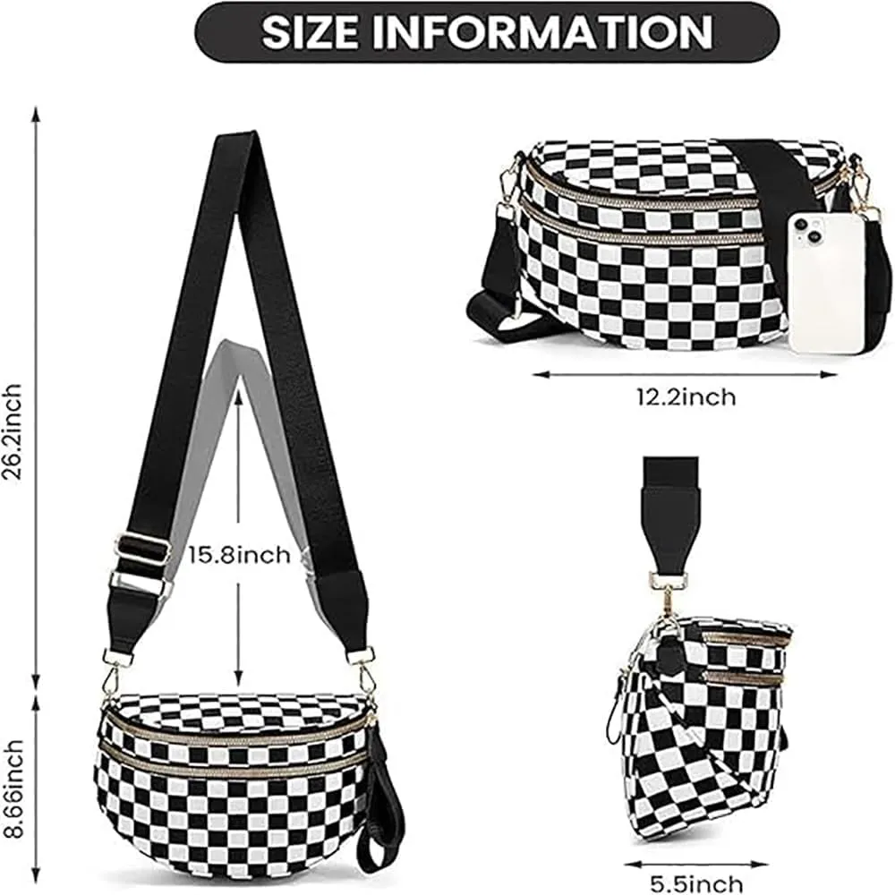 Nuvore ComfortBag,Nuvore Crossbody Bag,Multiple Pockets Large Capacity Spacious Stylish Checkered Bum Bags for Women
