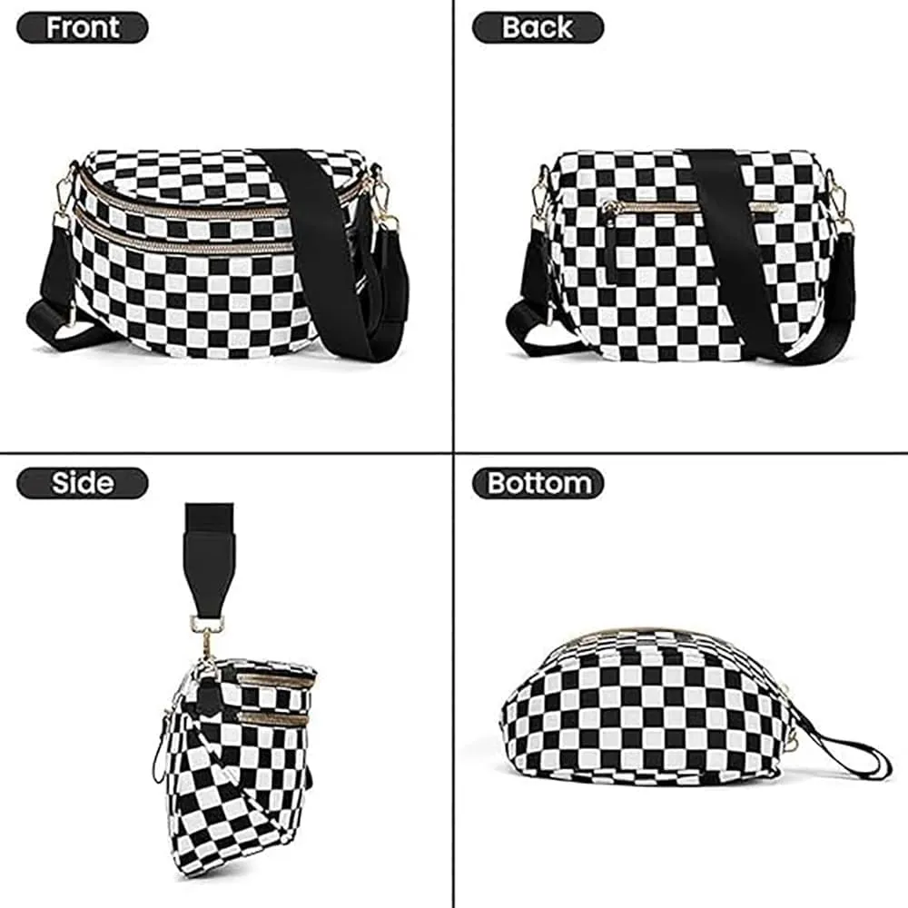 Nuvore ComfortBag,Nuvore Crossbody Bag,Multiple Pockets Large Capacity Spacious Stylish Checkered Bum Bags for Women