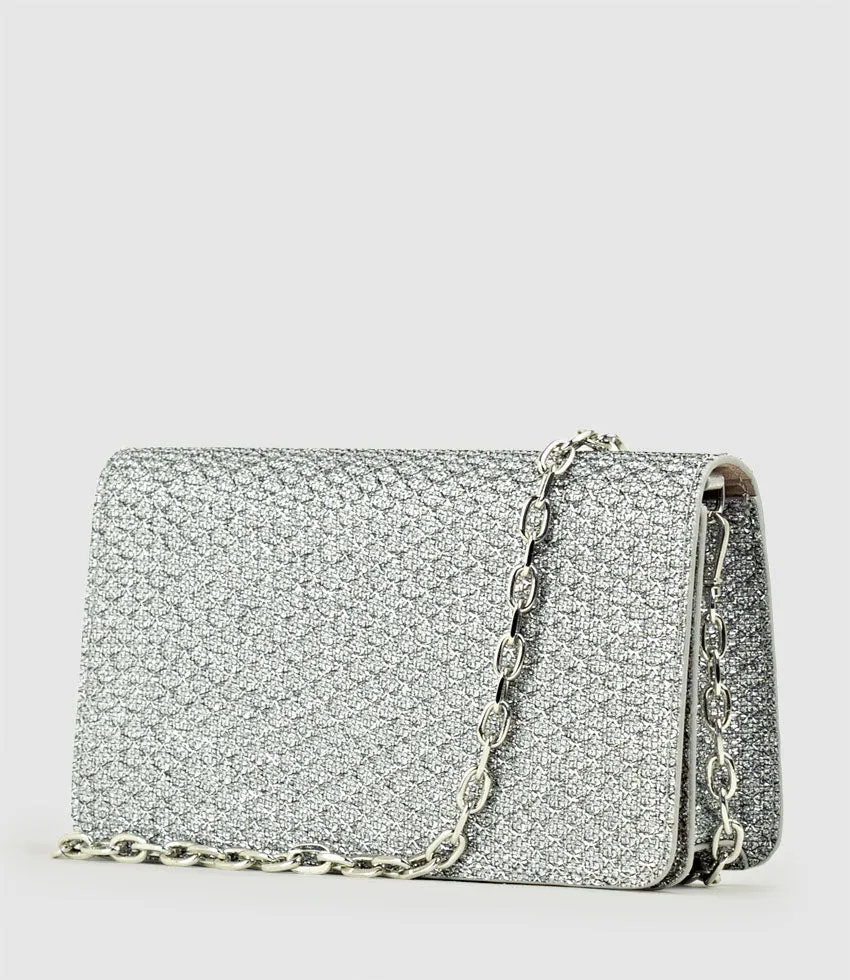NYX Evening Bag in Silver Metallic Fabric