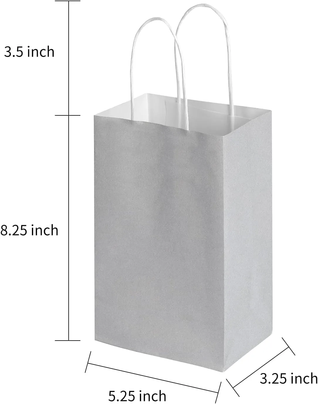 Oikss 100 Pack 5.25x3.25x8.25 Inch Small Gray Kraft Paper Bags with Handles Bulk for Birthday Wedding Party Favors Grocery Retail Shopping Business Goody Craft Gift Bags Sacks (Silver Grey 100 Count)