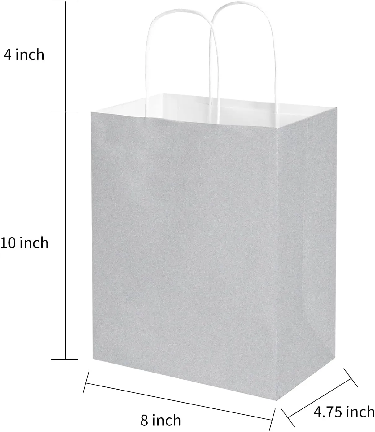 Oikss 50 Pack 8x4.75x10 Inch Medium Gray Kraft Paper Bags with Handles Bulk for Birthday Wedding Party Favors Grocery Retail Shopping Business Goody Craft Gift Bags Sacks, (Silver Grey 50pcs Count)