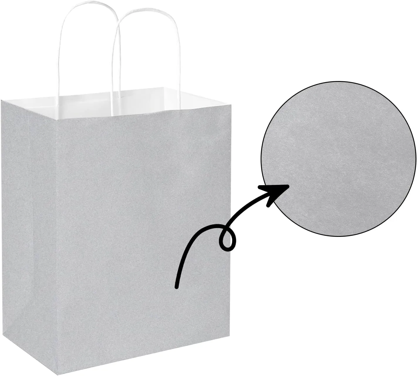 Oikss 50 Pack 8x4.75x10 Inch Medium Gray Kraft Paper Bags with Handles Bulk for Birthday Wedding Party Favors Grocery Retail Shopping Business Goody Craft Gift Bags Sacks, (Silver Grey 50pcs Count)