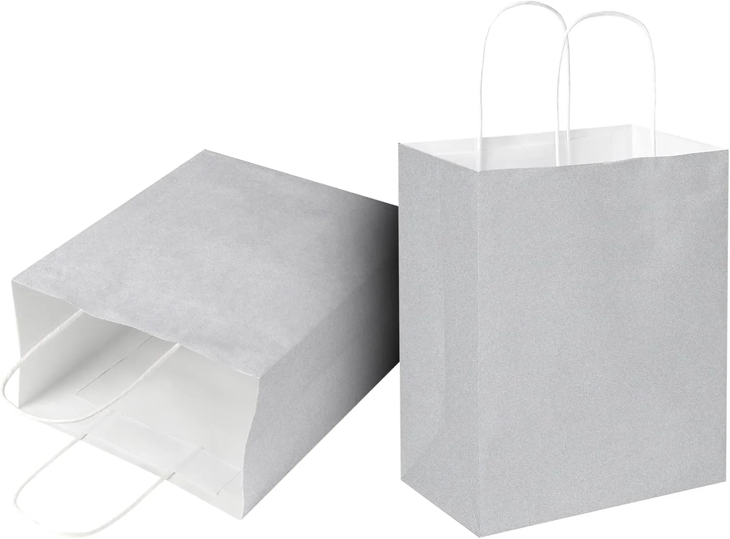 Oikss 50 Pack 8x4.75x10 Inch Medium Gray Kraft Paper Bags with Handles Bulk for Birthday Wedding Party Favors Grocery Retail Shopping Business Goody Craft Gift Bags Sacks, (Silver Grey 50pcs Count)