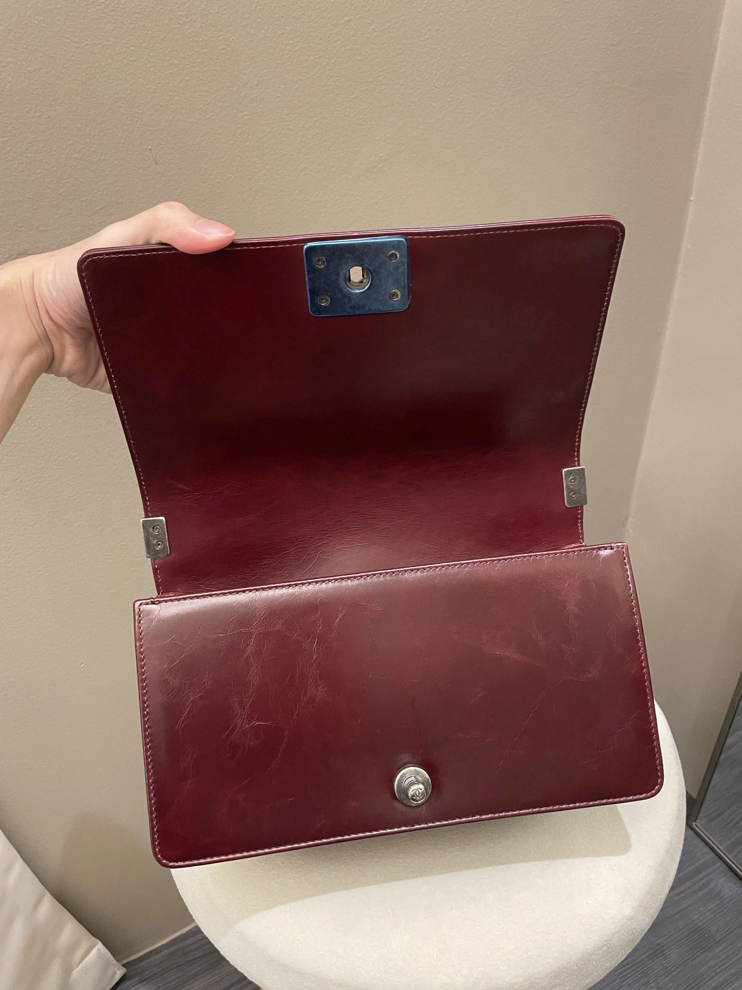 Old Aged Calfskin Burgundy Medium Top-rated Quilted Chanel Unique assortment Chained Bag Boy