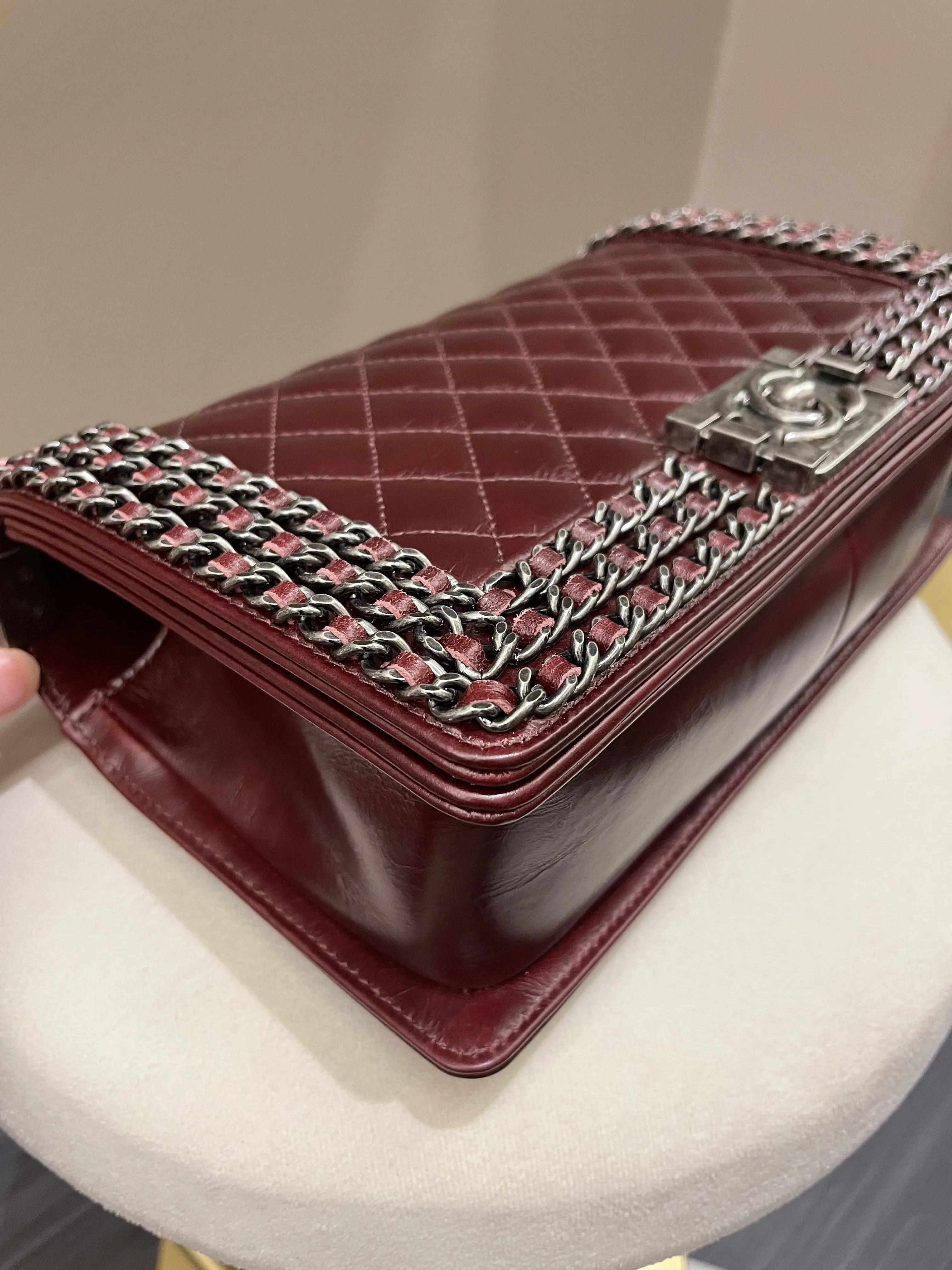 Old Aged Calfskin Burgundy Medium Top-rated Quilted Chanel Unique assortment Chained Bag Boy
