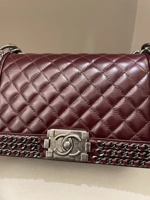 Old Aged Calfskin Burgundy Medium Top-rated Quilted Chanel Unique assortment Chained Bag Boy