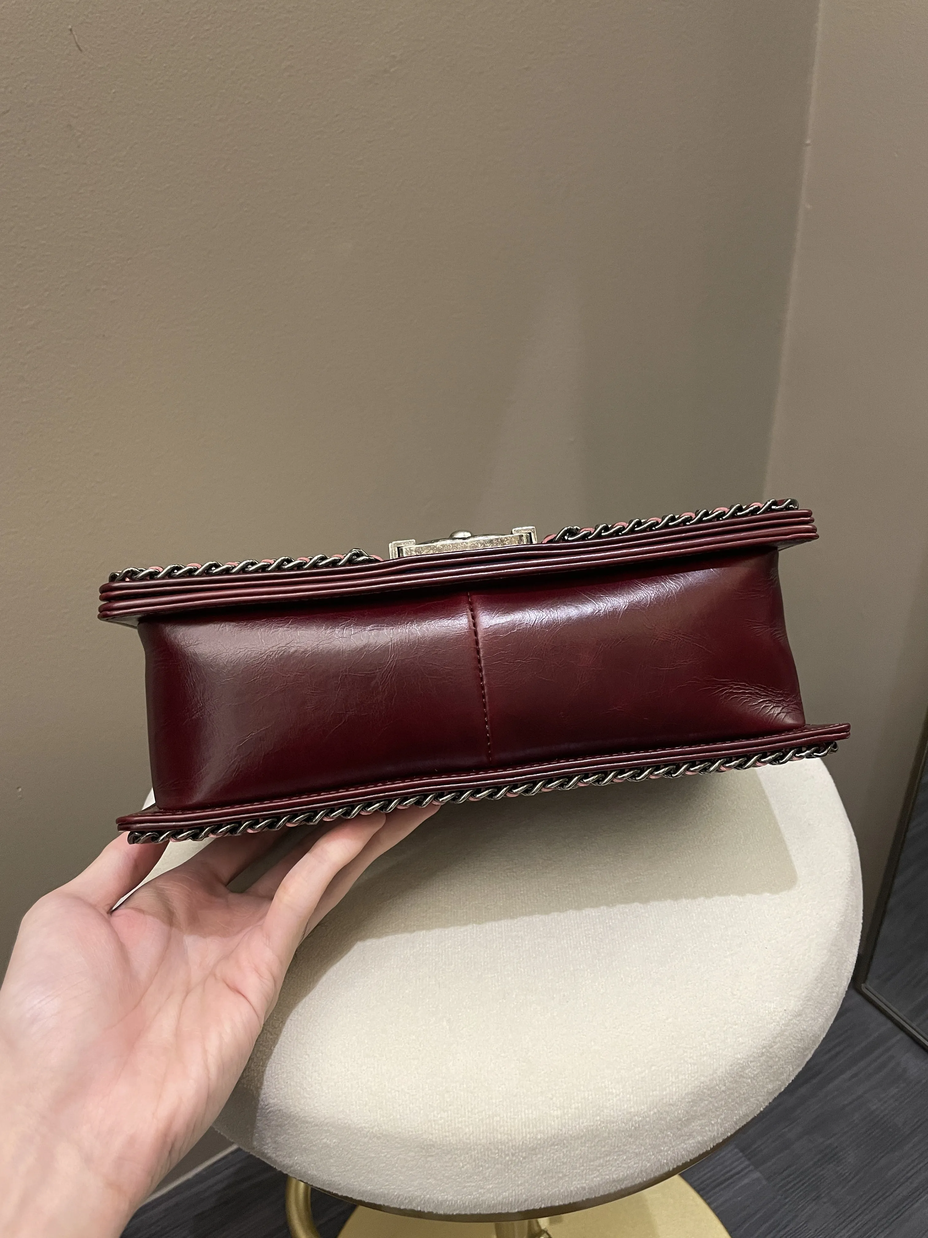 Old Aged Calfskin Burgundy Medium Top-rated Quilted Chanel Unique assortment Chained Bag Boy